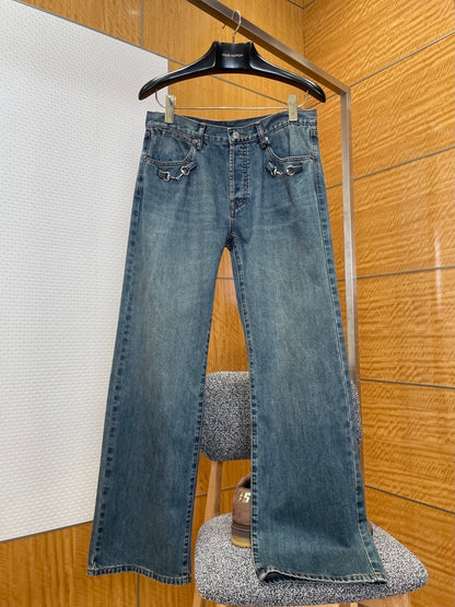 Gucci Cotton Denim Pants with Horsebit Detail