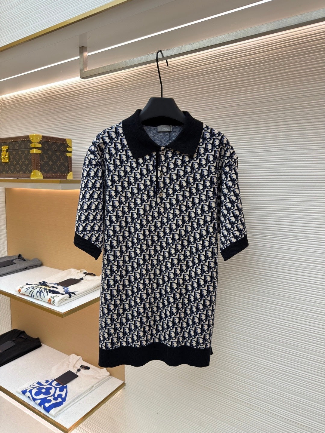 Dior Oblique Polo Shirt "Beige, Blue and Black Cotton Jacquard"