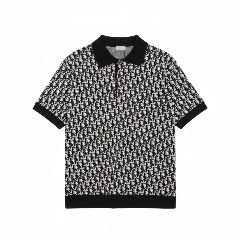 Dior Oblique Polo Shirt "Beige, Blue and Black Cotton Jacquard"