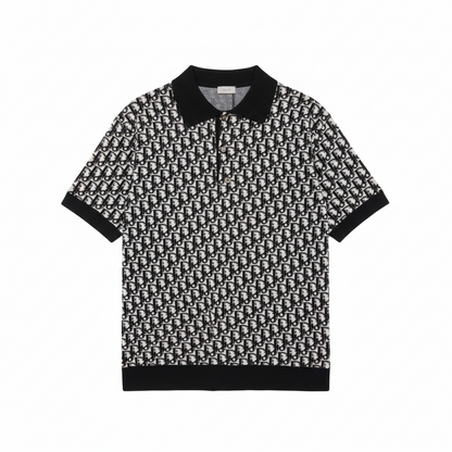 Dior Oblique Polo Shirt "Beige, Blue and Black Cotton Jacquard"