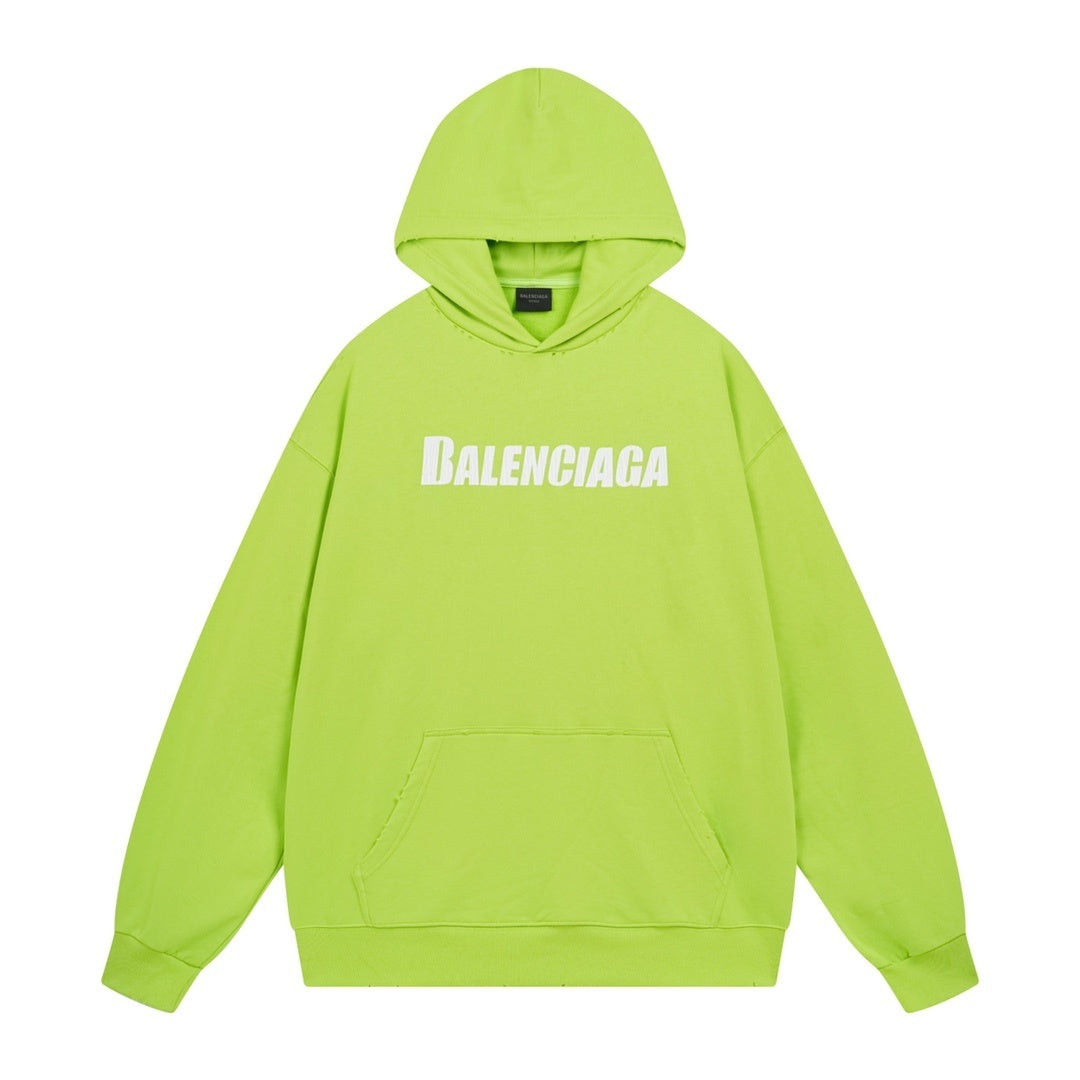 Balenciaga Distressed Caps Boxy Hoodie "Lime-White"