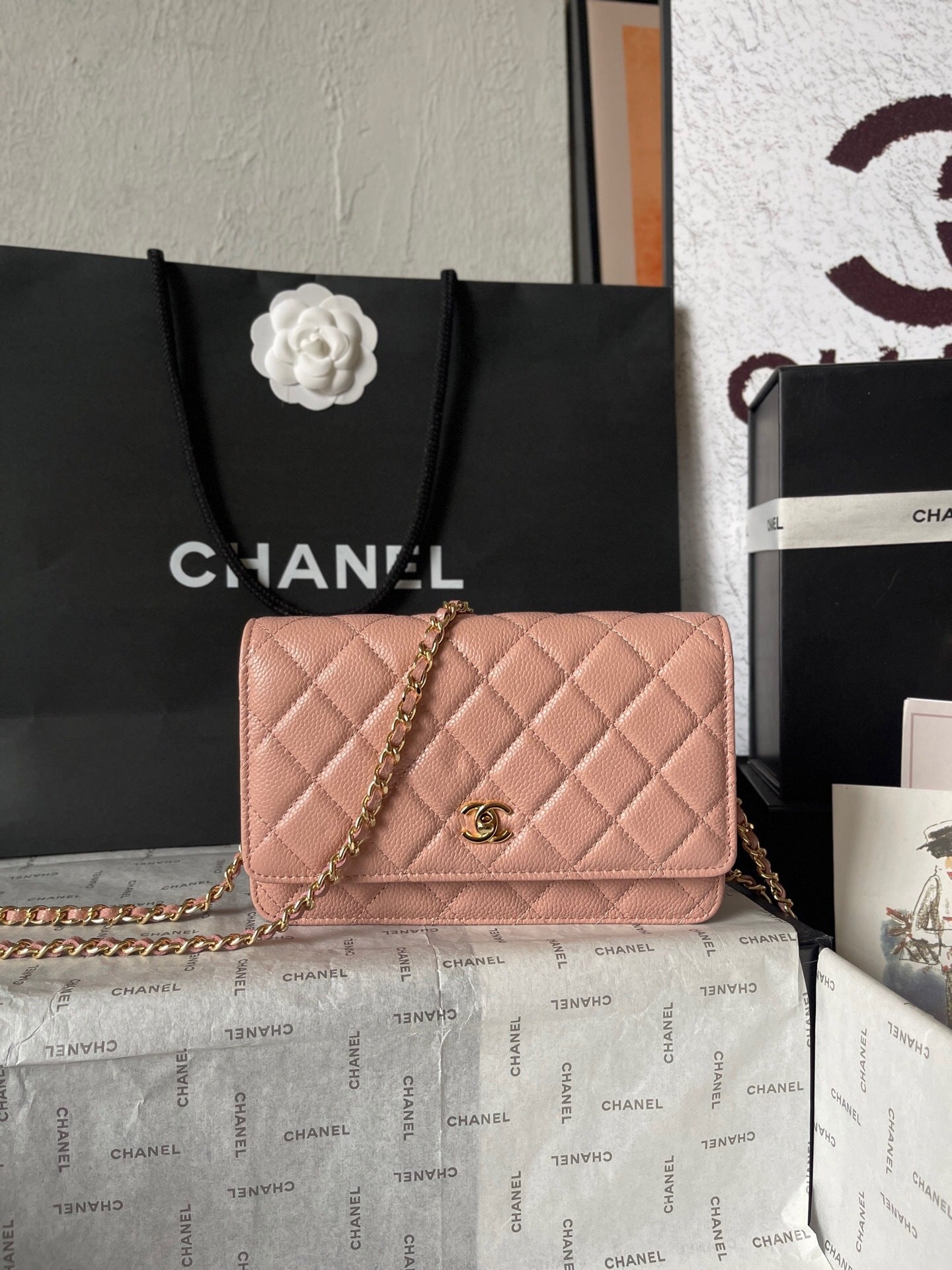 Chanel Quilted Caviar Leather Classic Wallet on Chain