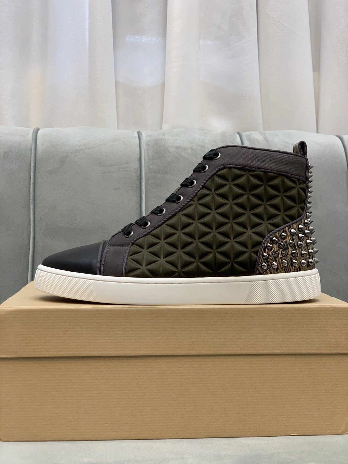 Christian Louboutin High Top Louis Spikes "Green-Black"