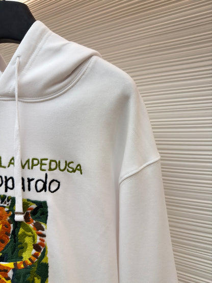 Dior Hooded Sweatshirt with Book Cover Embroidery "White Cotton Jersey"