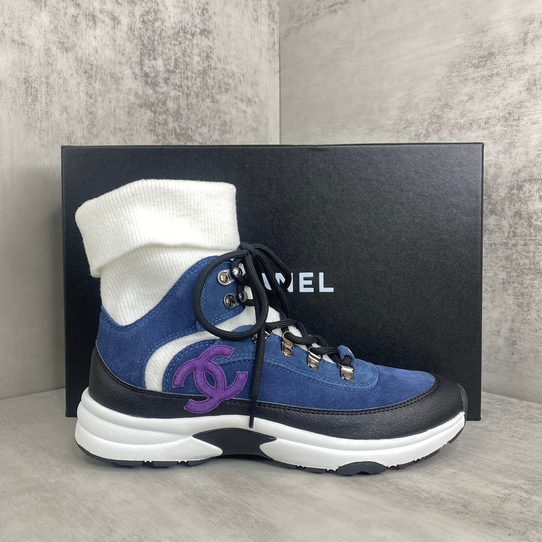 Chanel Interlocking CC Sock Sneakers "Blue-White-Black"