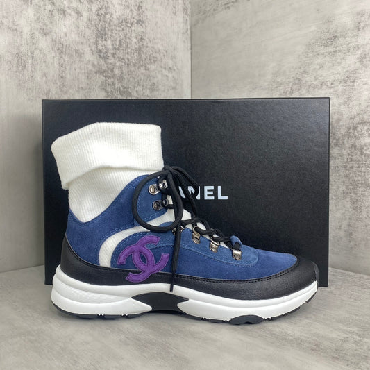 Chanel Interlocking CC Sock Sneakers "Blue-White-Black"