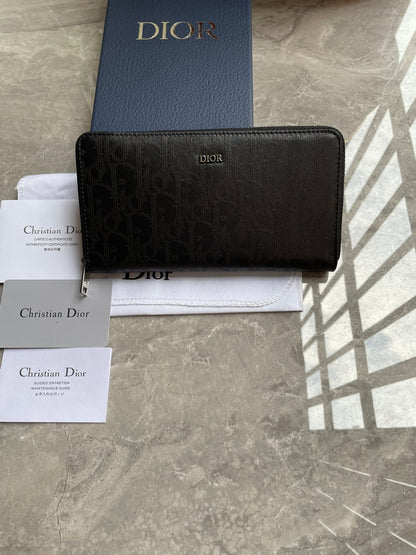 Dior Long Zipped Wallet "Black Oblique Galaxy Leather"