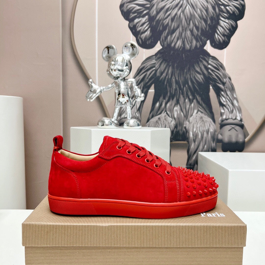 Christian Louboutin Louis Junior Spikes Orlato Veau Velours "Red"