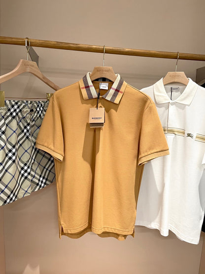Burberry Check Collar Cotton Polo Shirt "Beige"