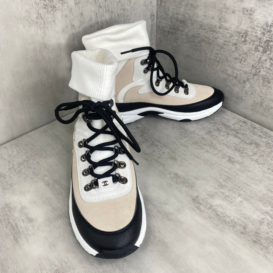 Chanel Interlocking CC Sock Sneakers "Beige-White-Black"