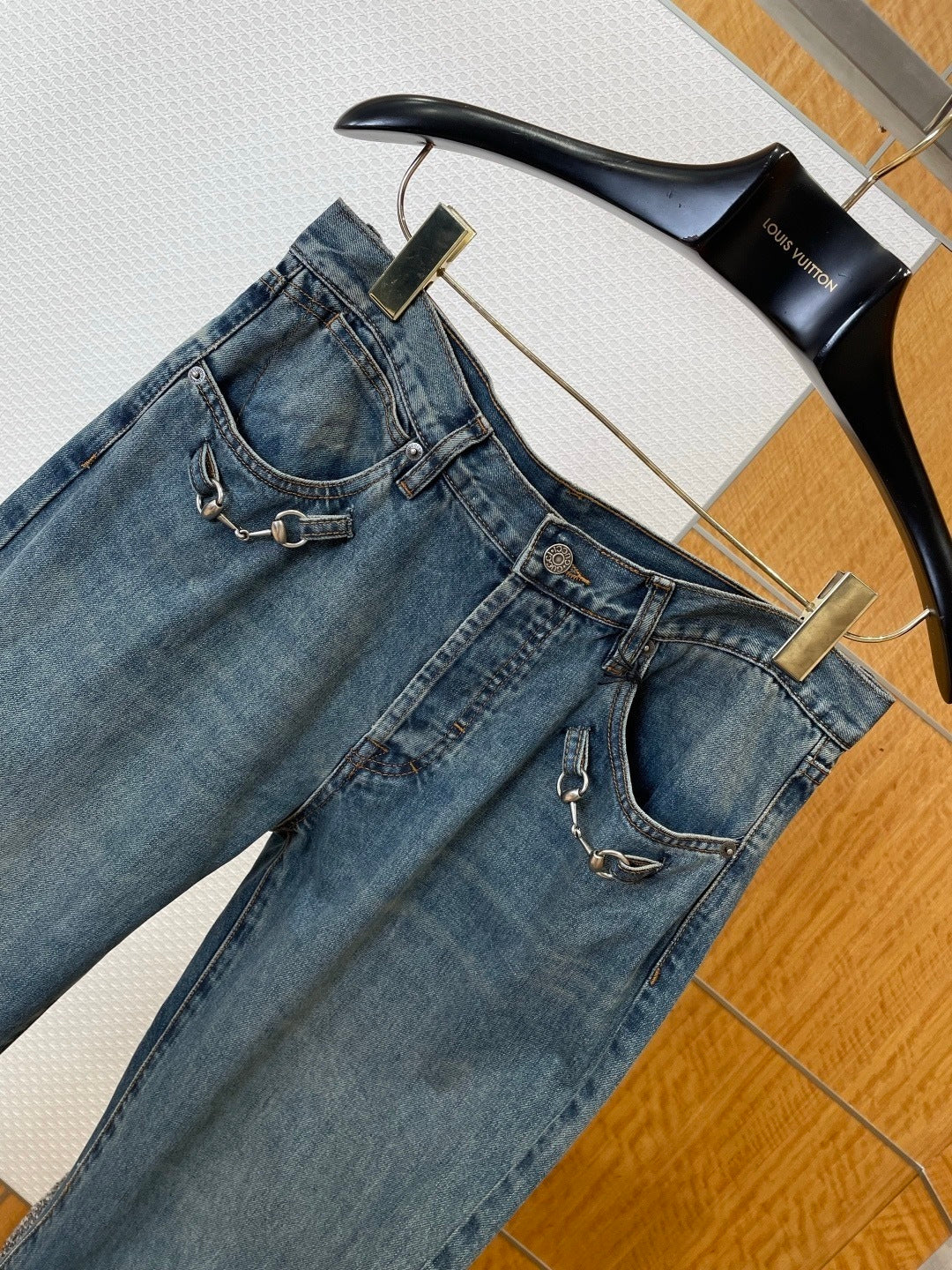 Gucci Cotton Denim Pants with Horsebit Detail