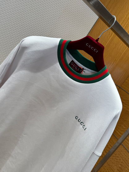 Gucci Cotton Piquet Sweatshirt with Web "White"