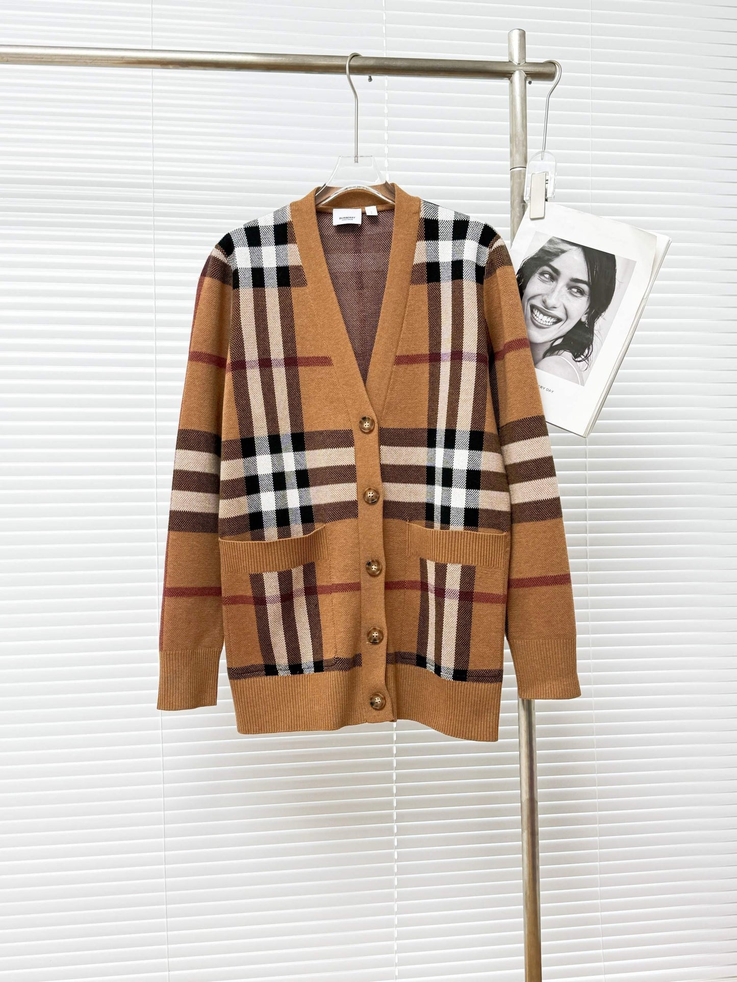 Burberry Check Wool Cashmere Cardigan "Birch Brown"