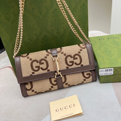 Gucci Jackie 1961 GG Jumbo Continental Chain Wallet