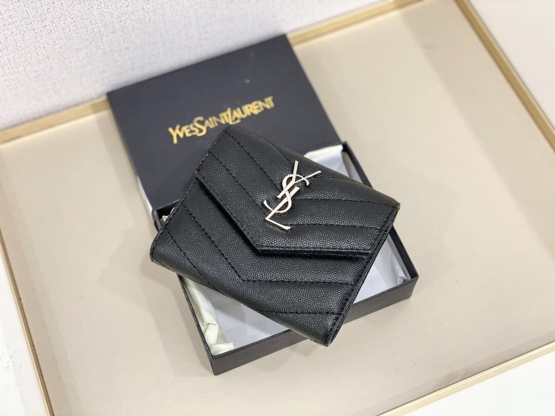 Yves Saint Laurent Compact Flap Cassendre Wallet Silver