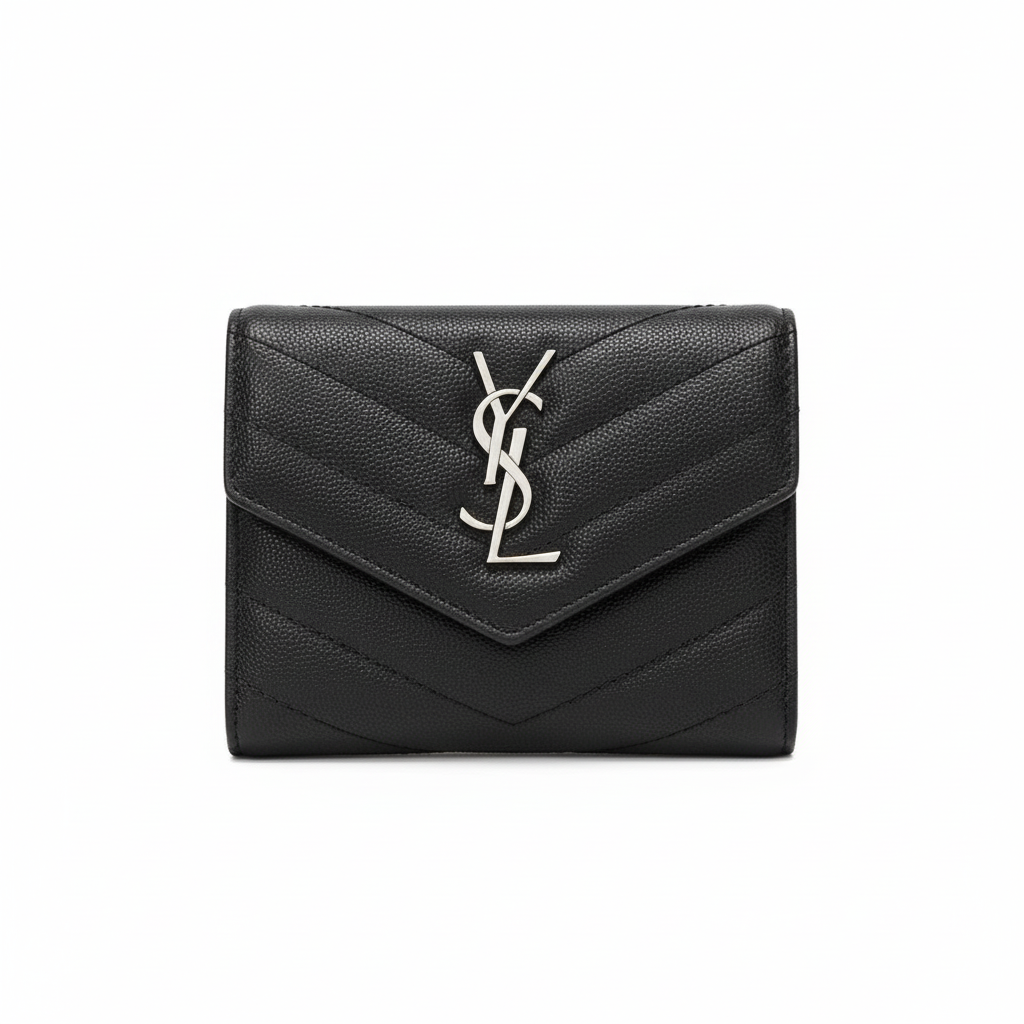 Yves Saint Laurent Compact Flap Cassendre Wallet Silver
