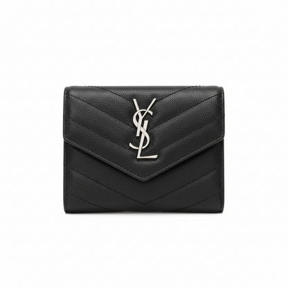 Yves Saint Laurent Compact Flap Cassendre Wallet Silver
