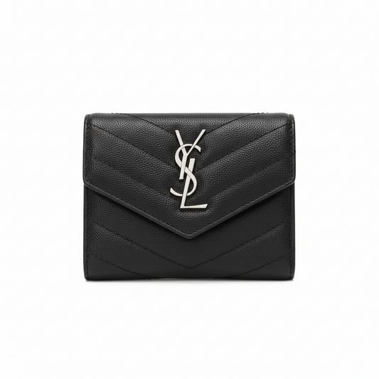 Yves Saint Laurent Compact Flap Cassendre Wallet Silver