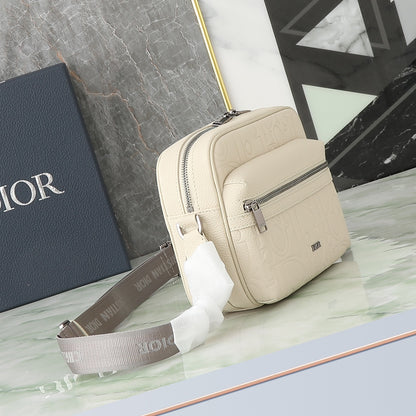 Dior Rider Zip Messenger Bag "White Dior Gravity Grain Leather & Grained Calfskin"