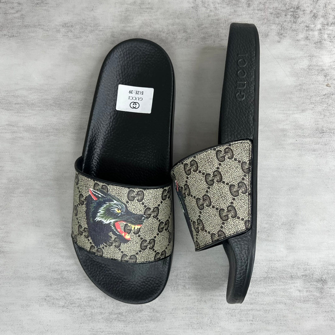 Gucci Wolf Slides "Black-Beige"