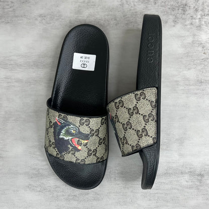 Gucci Wolf Slides "Black-Beige"