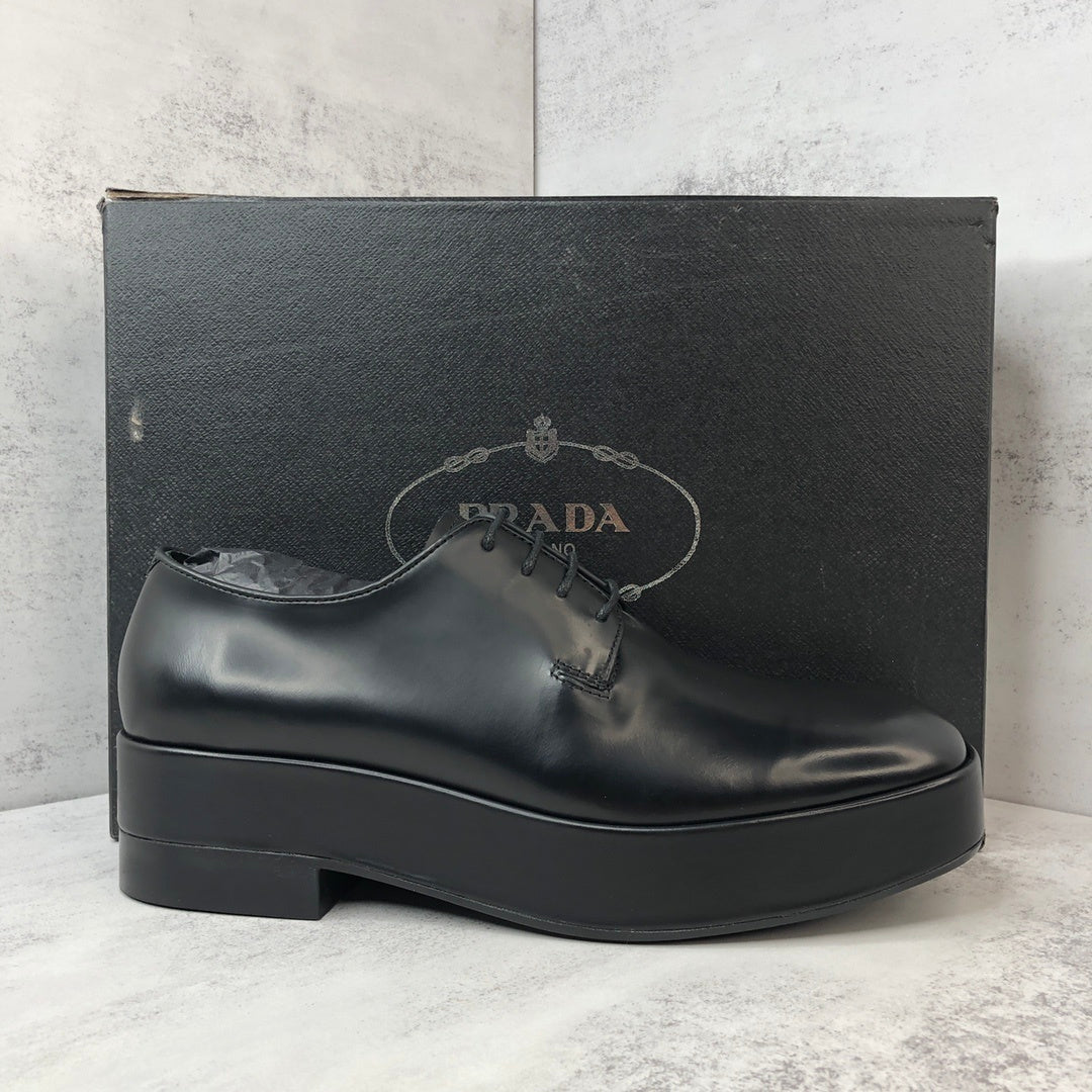 Prada Brushed Leather Derby Shoes "Black"
