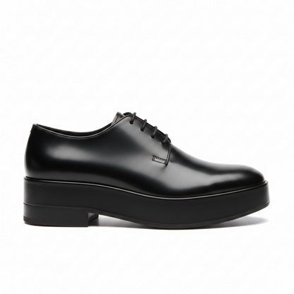 Prada Brushed Leather Derby Shoes "Black"