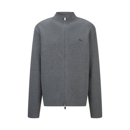 Dior Zipped Cardigan with Dior Embroidery "Gray Wool Interlock"