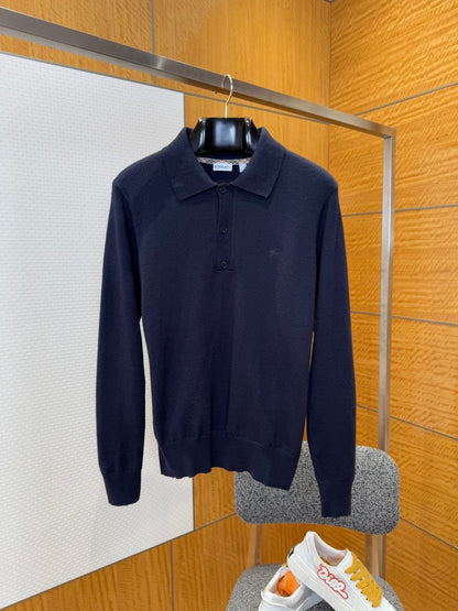 Burberry Long-sleeve Cashmere Blend Polo Shirt "Navy Blue"