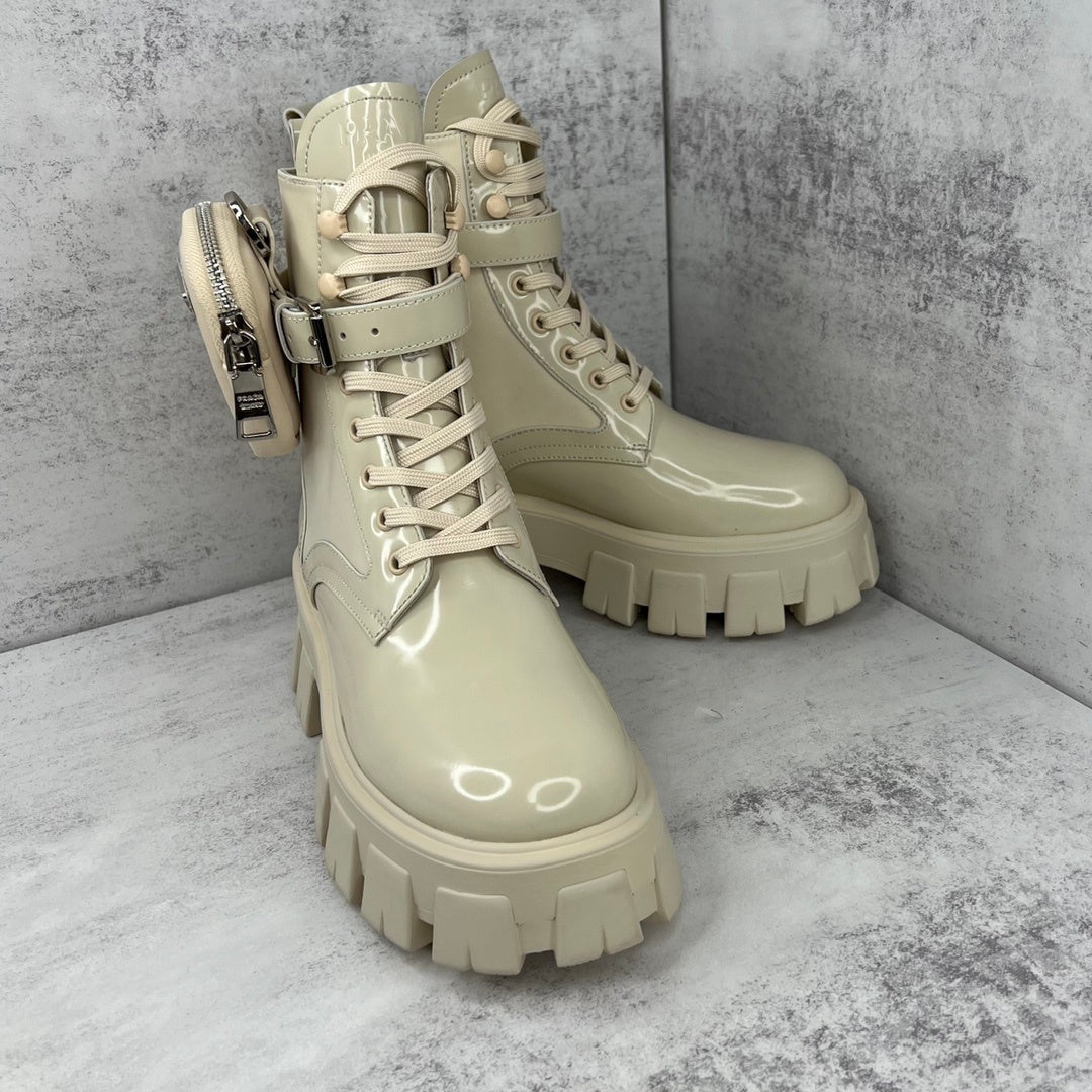 Prada Monolith Leather Boots "Beige"