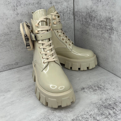 Prada Monolith Leather Boots "Beige"