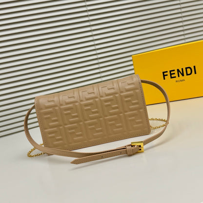 Fendi Tube Wallet On Chain "Light Brown Nappa Leather Wallet with FF Motif"