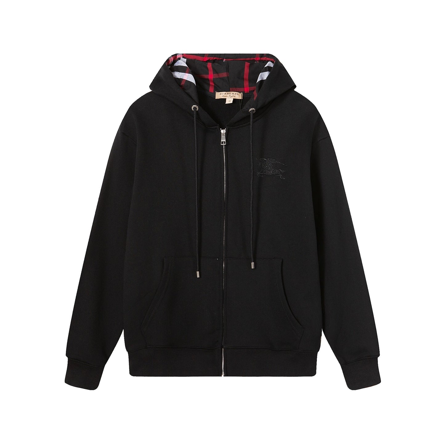 Burberry Hove Check Embroidery Logo Zip-Up Hoodie "Black"