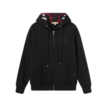 Burberry Hove Check Embroidery Logo Zip-Up Hoodie "Black"