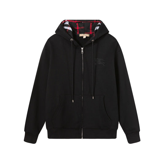 Burberry Hove Check Embroidery Logo Zip-Up Hoodie "Black"