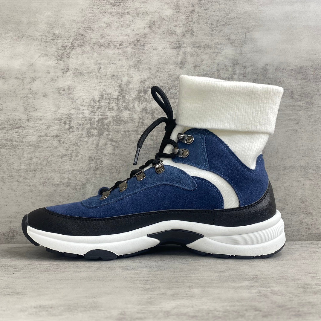 Chanel Interlocking CC Sock Sneakers "Blue-White-Black"