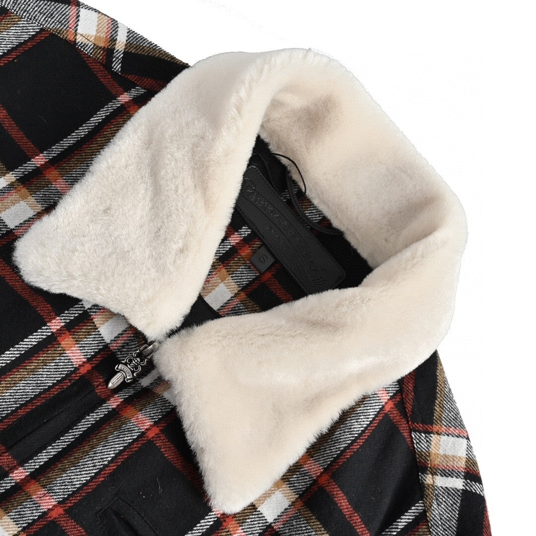 Chrome Hearts Shearling Collar Plaid Jacket
