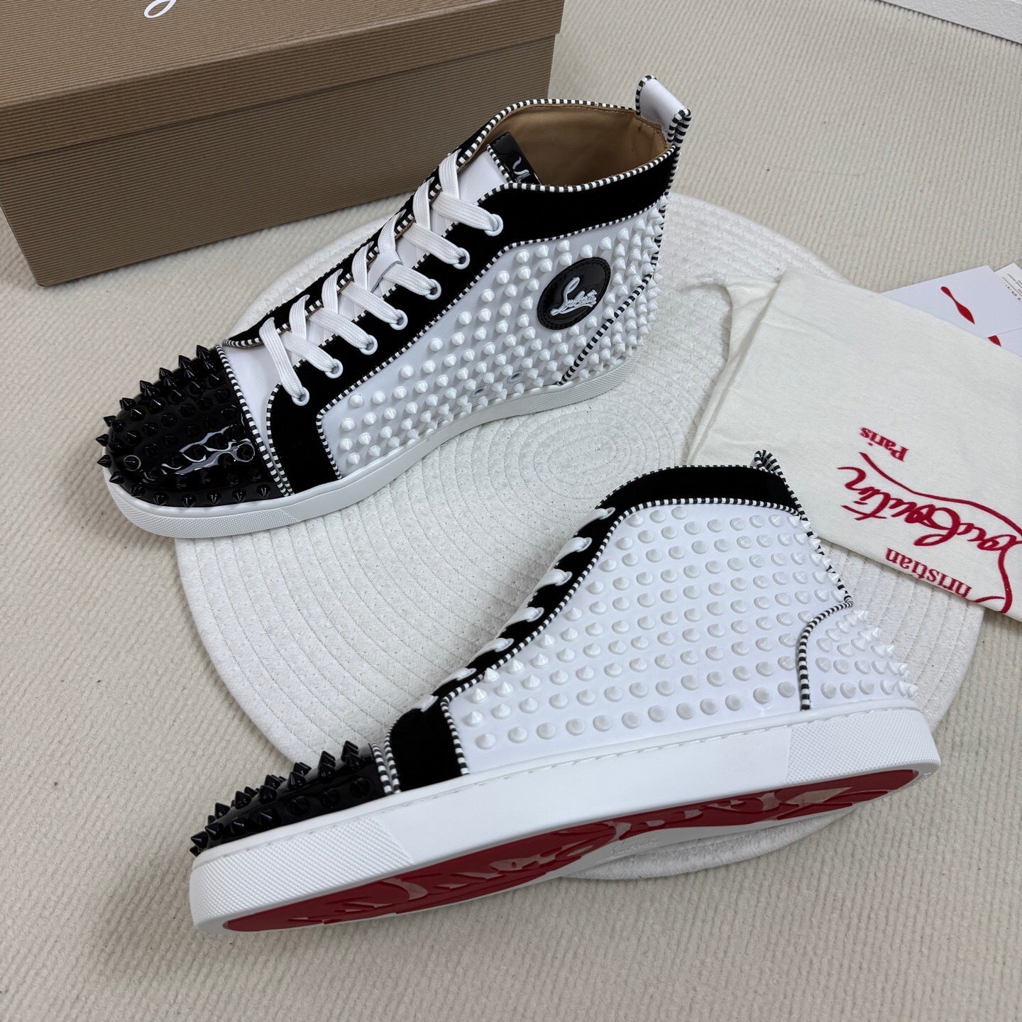 Christian Louboutin High-Top Louis Flat Spikes "Black-White"
