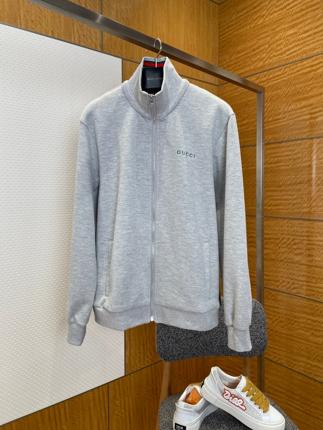Gucci Cotton Piquet Double Zip Jacket "Grey"