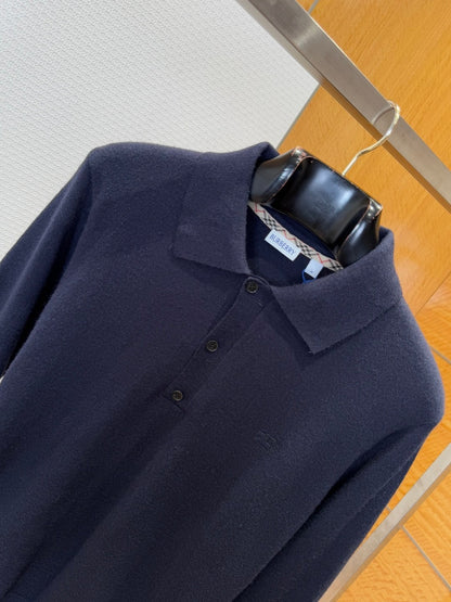 Burberry Long-sleeve Cashmere Blend Polo Shirt "Navy Blue"