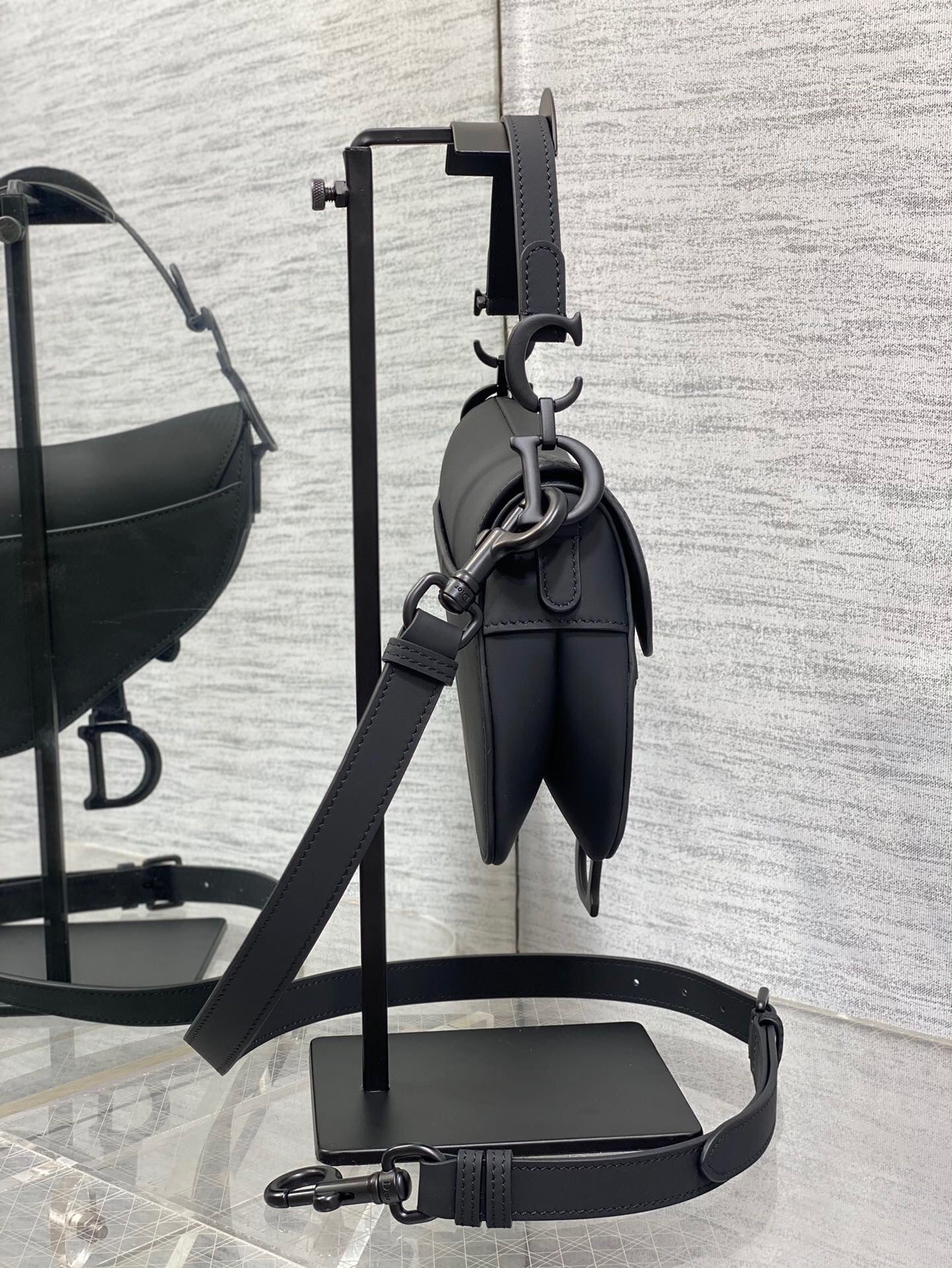 Dior Mini Saddle Bag with Strap "Black Ultramatte Calfskin"