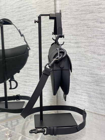 Dior Mini Saddle Bag with Strap "Black Ultramatte Calfskin"