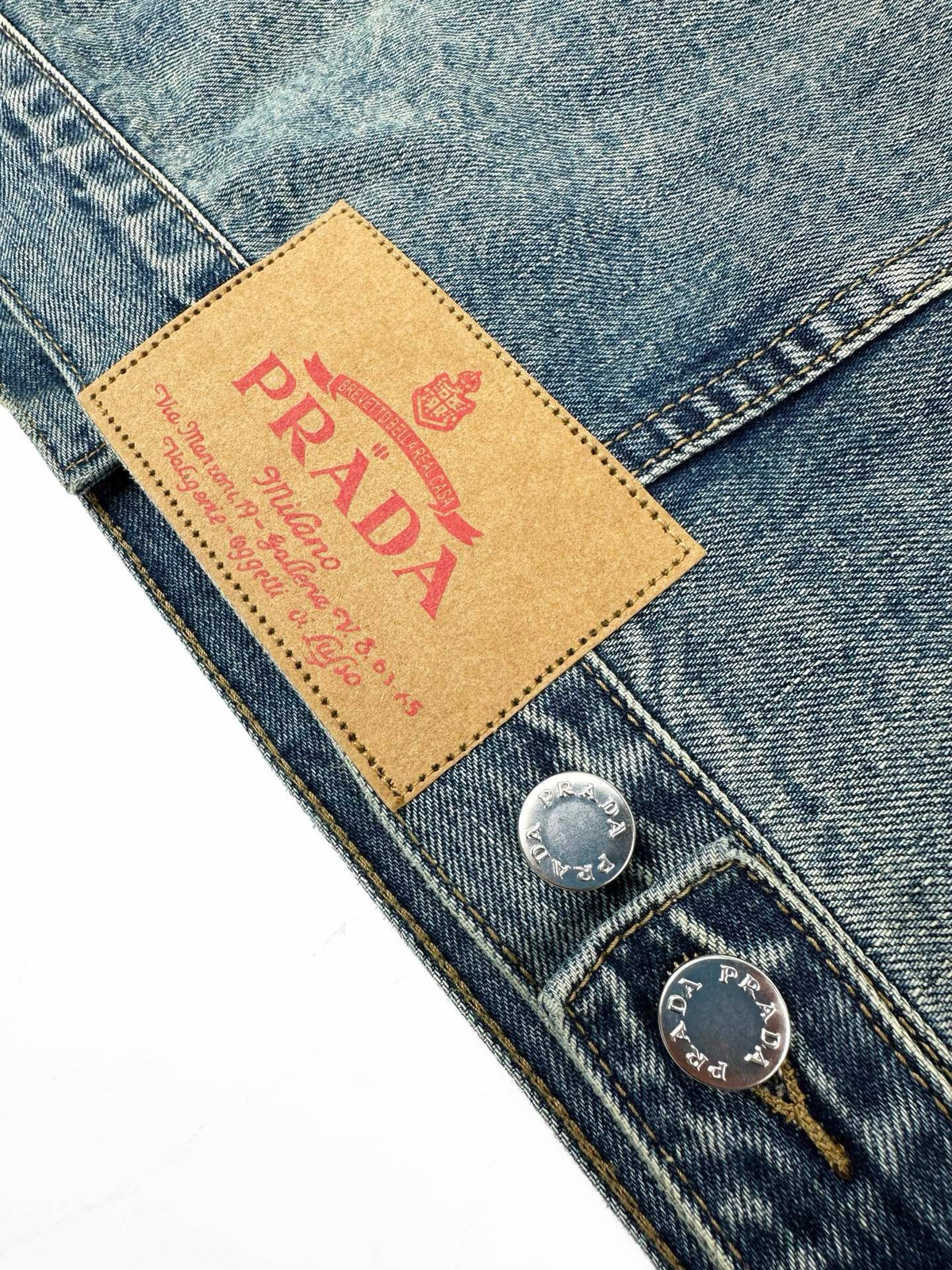 Prada Leather-Trimmed Denim Jacket