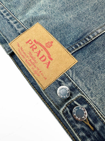 Prada Leather-Trimmed Denim Jacket