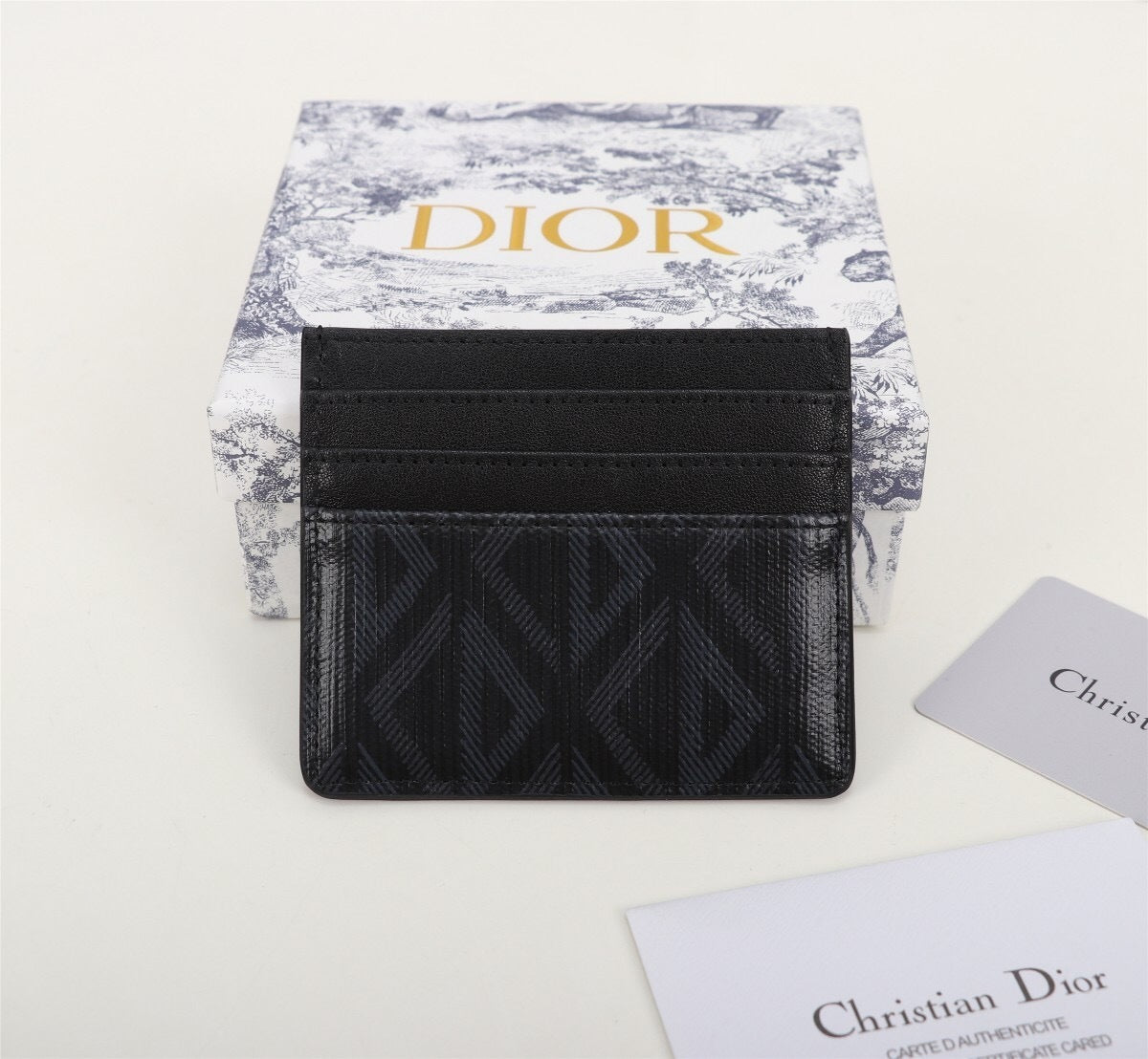 Dior Card Holder CD Diamond Canvas Smooth Calfskin