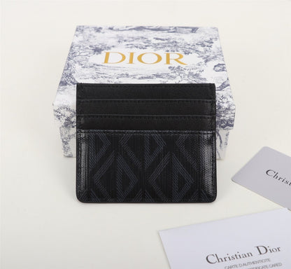 Dior Card Holder CD Diamond Canvas Smooth Calfskin