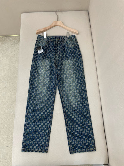 Gucci GG Cotton Denim Jacquard Pants