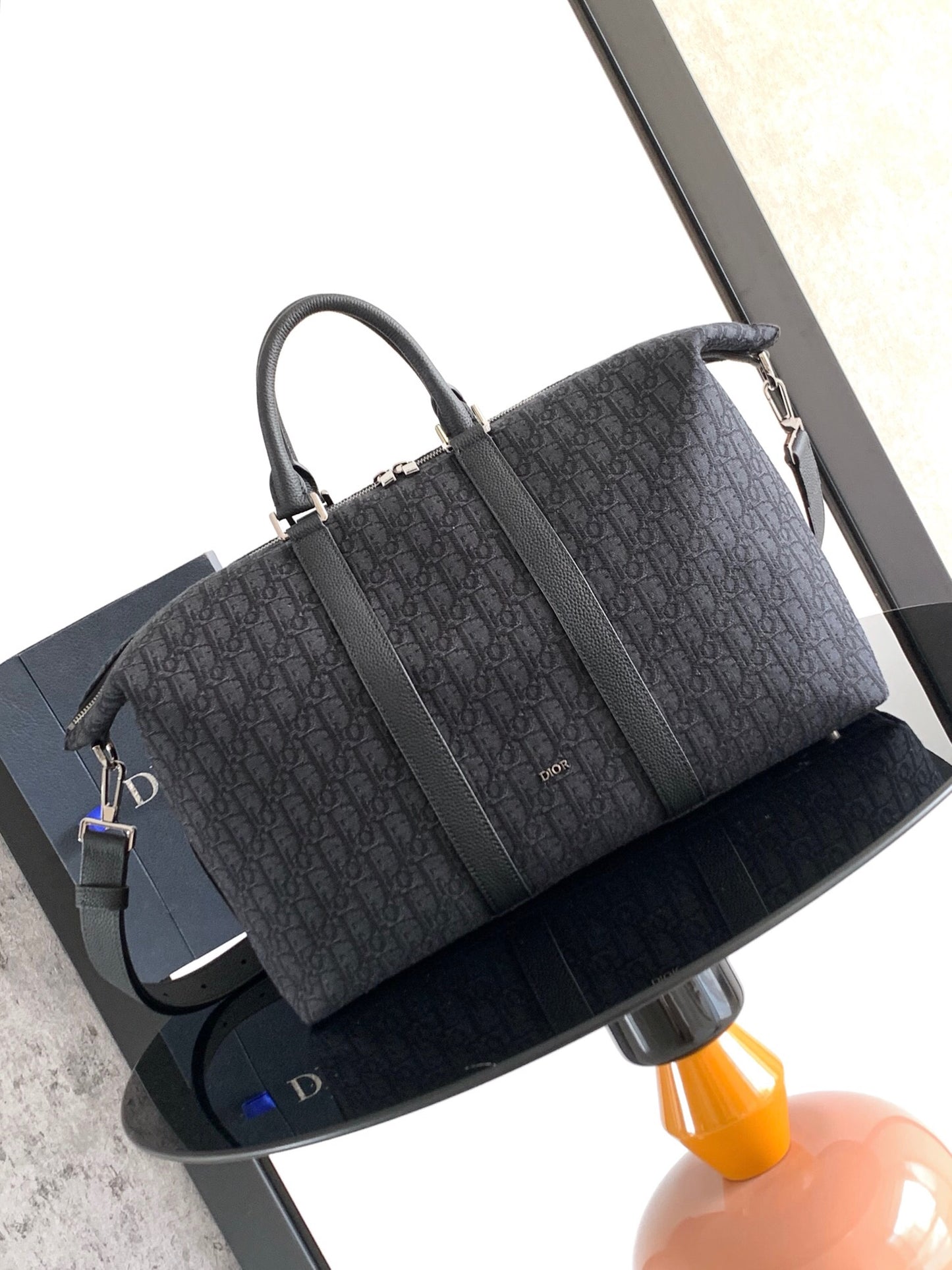 Dior Weekender 40 "Black Dior Oblique Jacquard and Black Grained Calfskin"