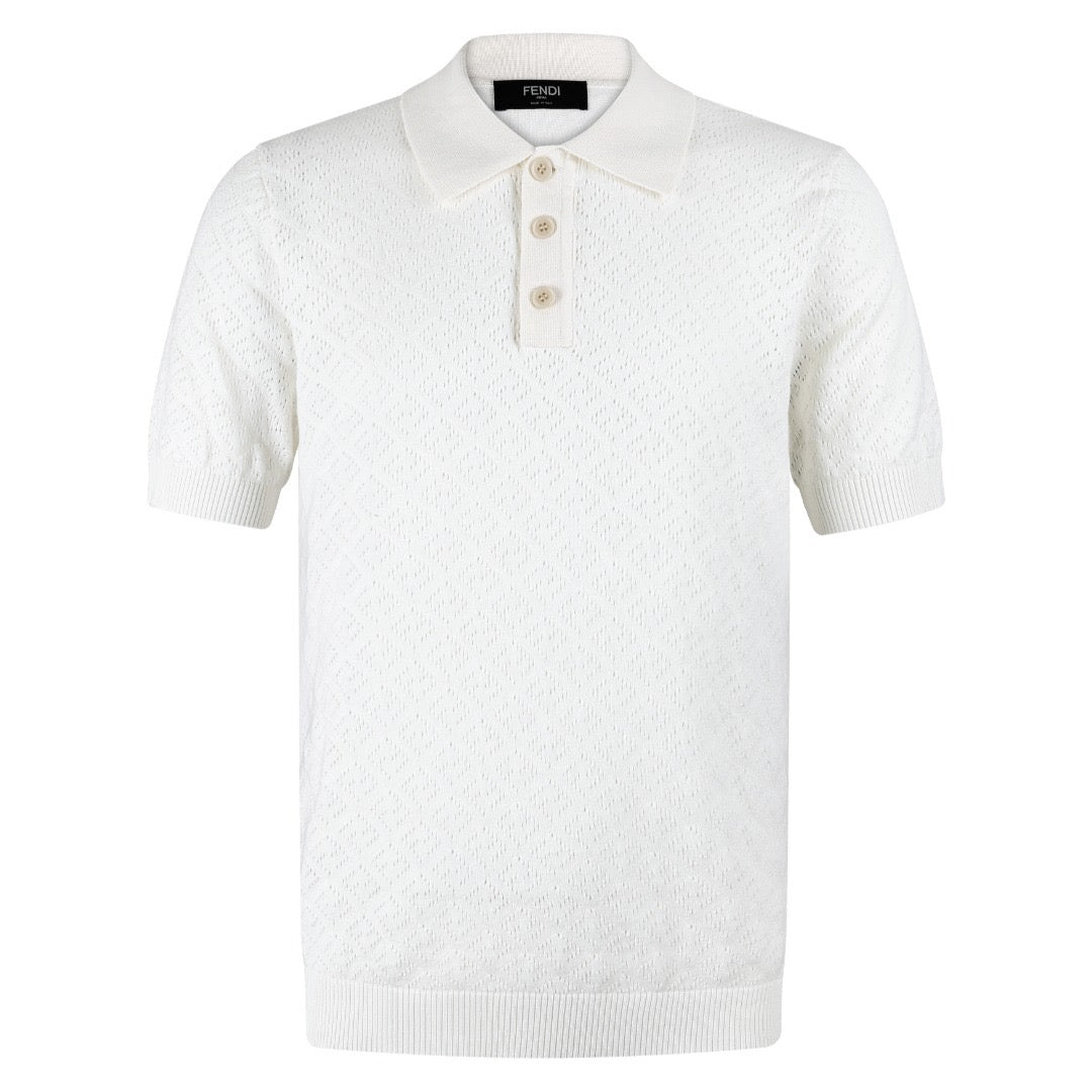 Fendi Cotton and Viscose Tricot Polo Shirt "White"