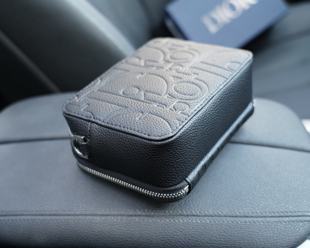 Dior Zipped Pouch with Strap "Black Dior Gravity Leather"
